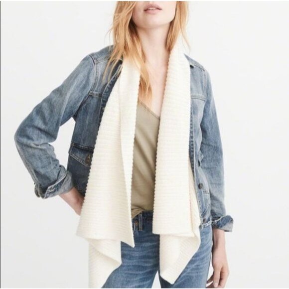 Abercrombie & Fitch Blue Denim Knit Waterfall Collar Jean Jacket Women's Size XL - Picture 1 of 10